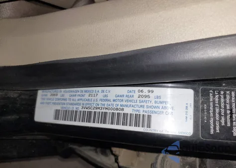 2000 Volkswagen Jetta Gls из США, поврежденный, VIN 3VWSC29M3YM000808